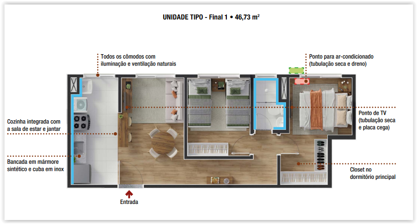 Apartamento pronto para morar com 2 dormitórios, área de lazer, serviço de portaria em Extrema MG |Código 1087