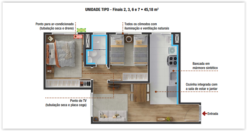 Apartamento pronto para morar com 2 dormitórios, área de lazer, serviço de portaria em Extrema MG |Código 1087