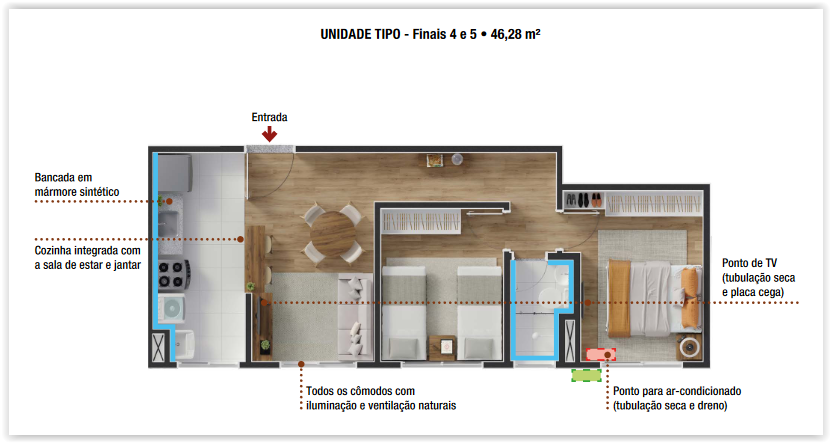 Apartamento pronto para morar com 2 dormitórios, área de lazer, serviço de portaria em Extrema MG |Código 1087