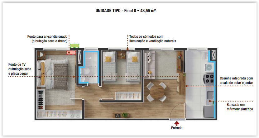 Apartamento pronto para morar com 2 dormitórios, área de lazer, serviço de portaria em Extrema MG |Código 1087