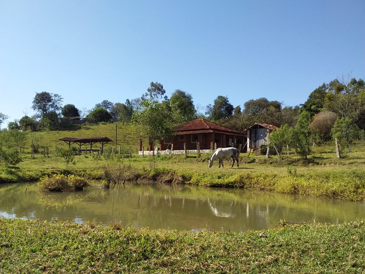 Sítio | Sítio - Casa de tijolo a vista, área gourmet, churrasqueira, lago | Itapeva - MG | código 1157
